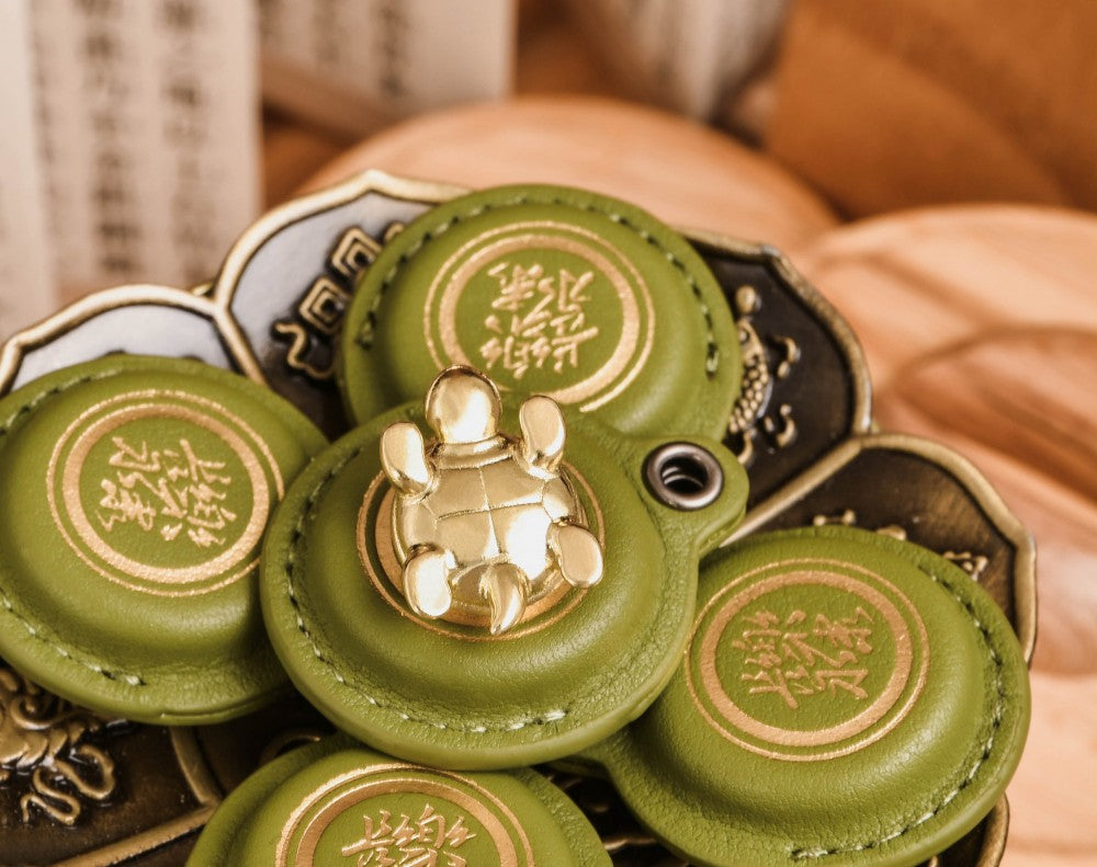 Golden Turtle Green Leather Keychain - 2024 Edition