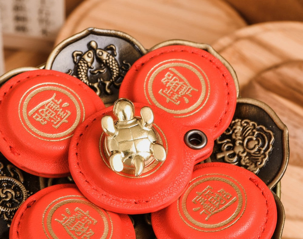 Golden Turtle Red Leather Keychain - 2024 Edition