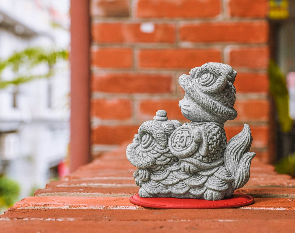 Blessed Lion Dance Kitty Cat Stone Figurine