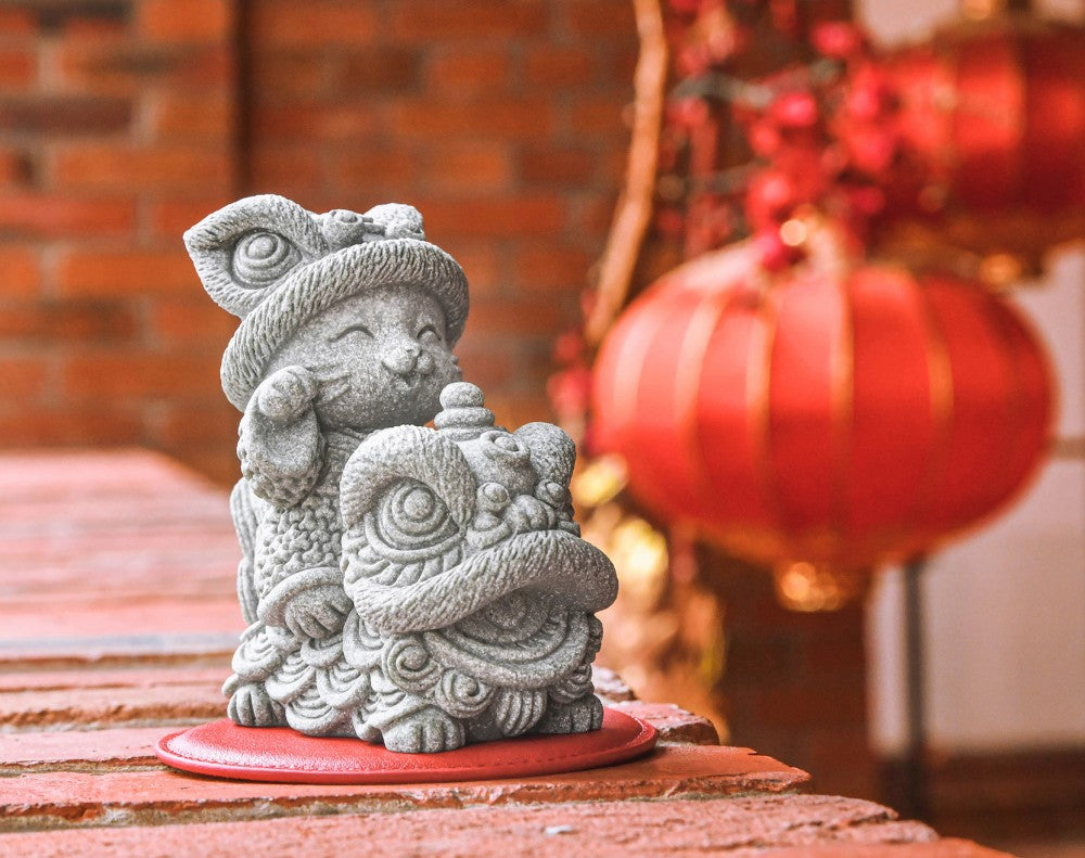 Blessed Lion Dance Kitty Cat Stone Figurine