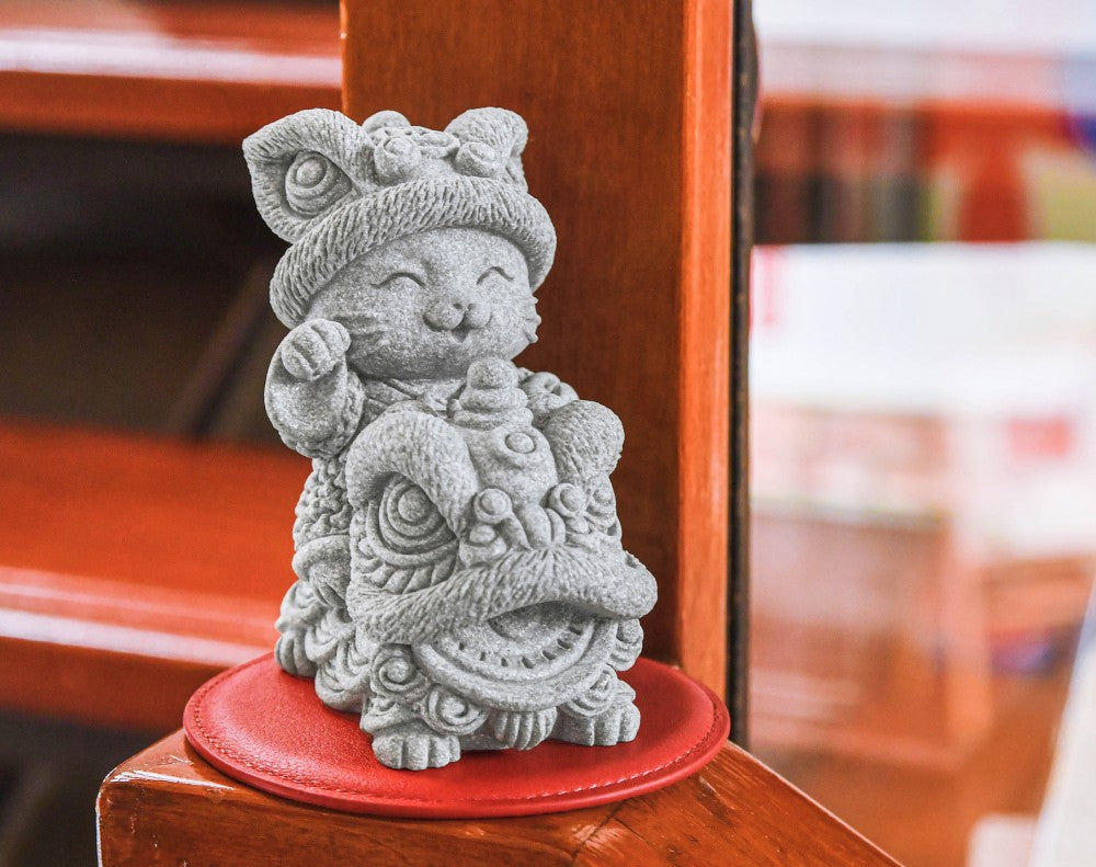 Blessed Lion Dance Kitty Cat Stone Figurine