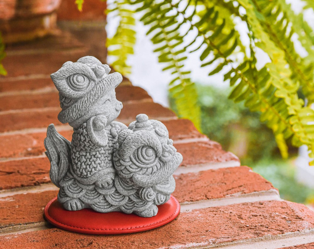 Blessed Lion Dance Kitty Cat Stone Figurine