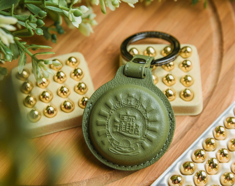 Genuine Leather Macaron-Inspired Keychain with Golden Goose Eggs