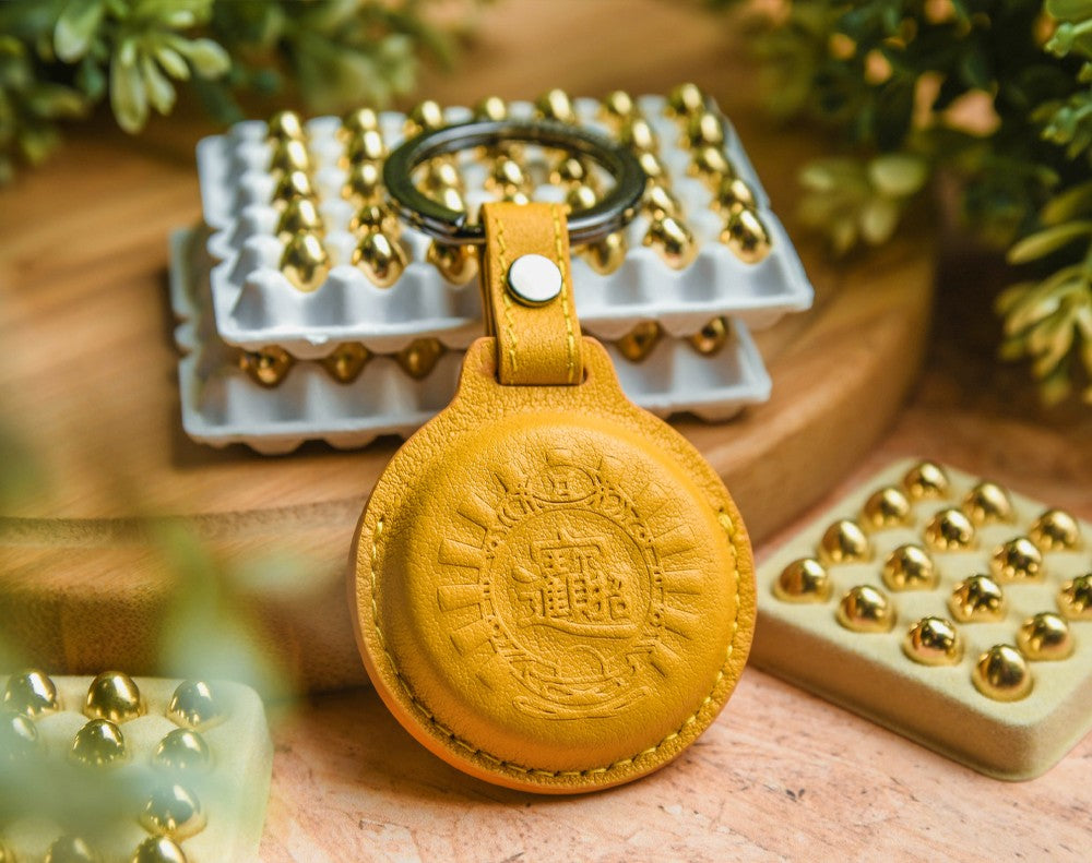 Genuine Leather Macaron-Inspired Keychain with Golden Goose Eggs