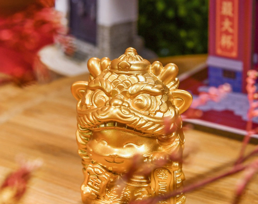 Golden Imperial Decree Fortune Cat with Display Stand and Gateway Stage