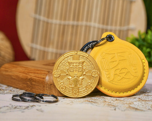 Ping 'An Peace Amulet Coin Leather Keychain (fits Apple AirTags)