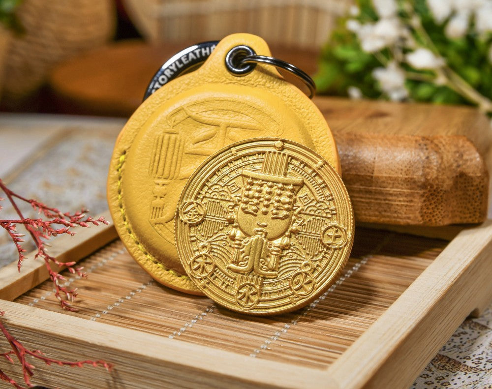 Ping 'An Peace Amulet Coin Leather Keychain (fits Apple AirTags)